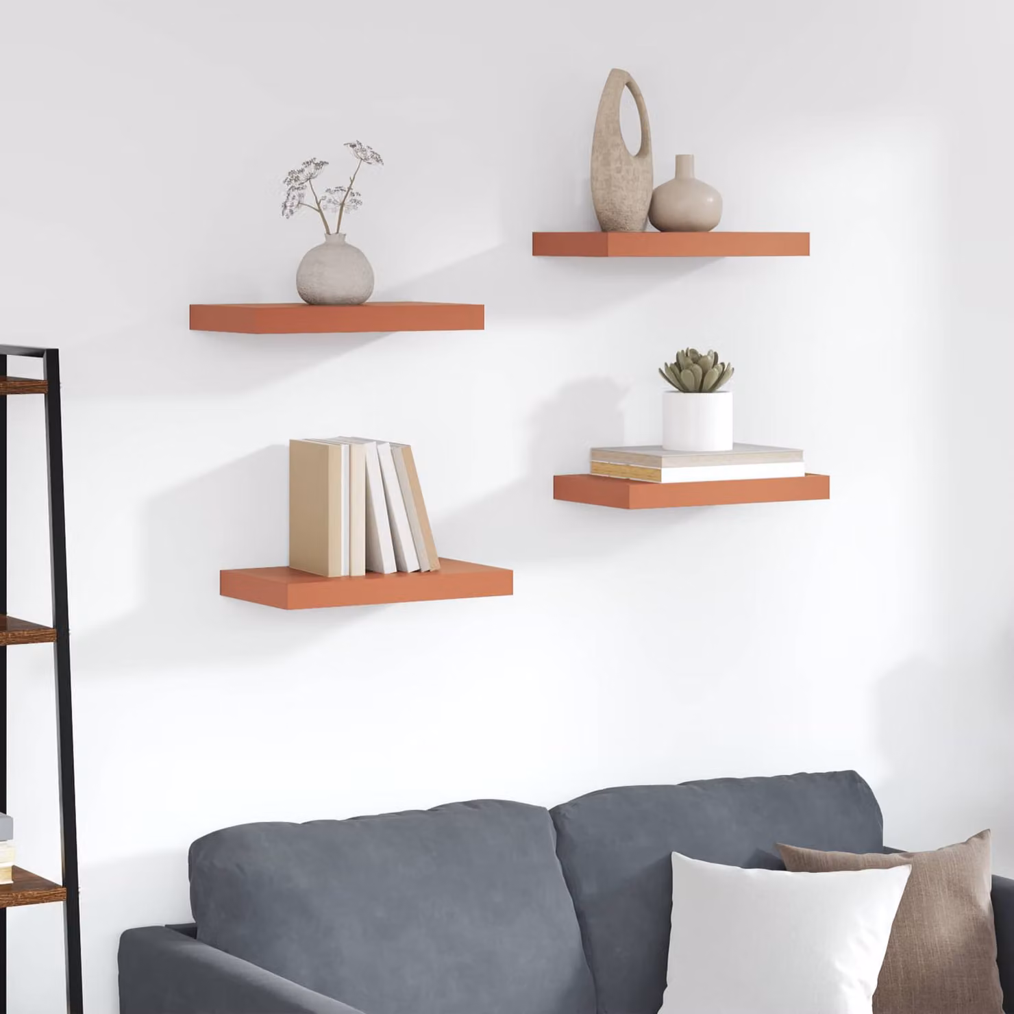 Set di 4 Scaffali da Parete Moderni vidaXL in MDF Rosso Opaco L: 40 cm, P: 23,5 cm, H: 3,8 cm