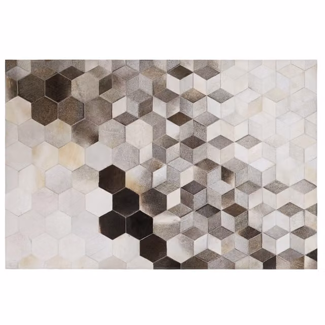 Tappeto in pelle di vacchetta BELIANI con motivo patchwork geometrico multicolore beige e bianco L: 230 cm, P: 160 cm