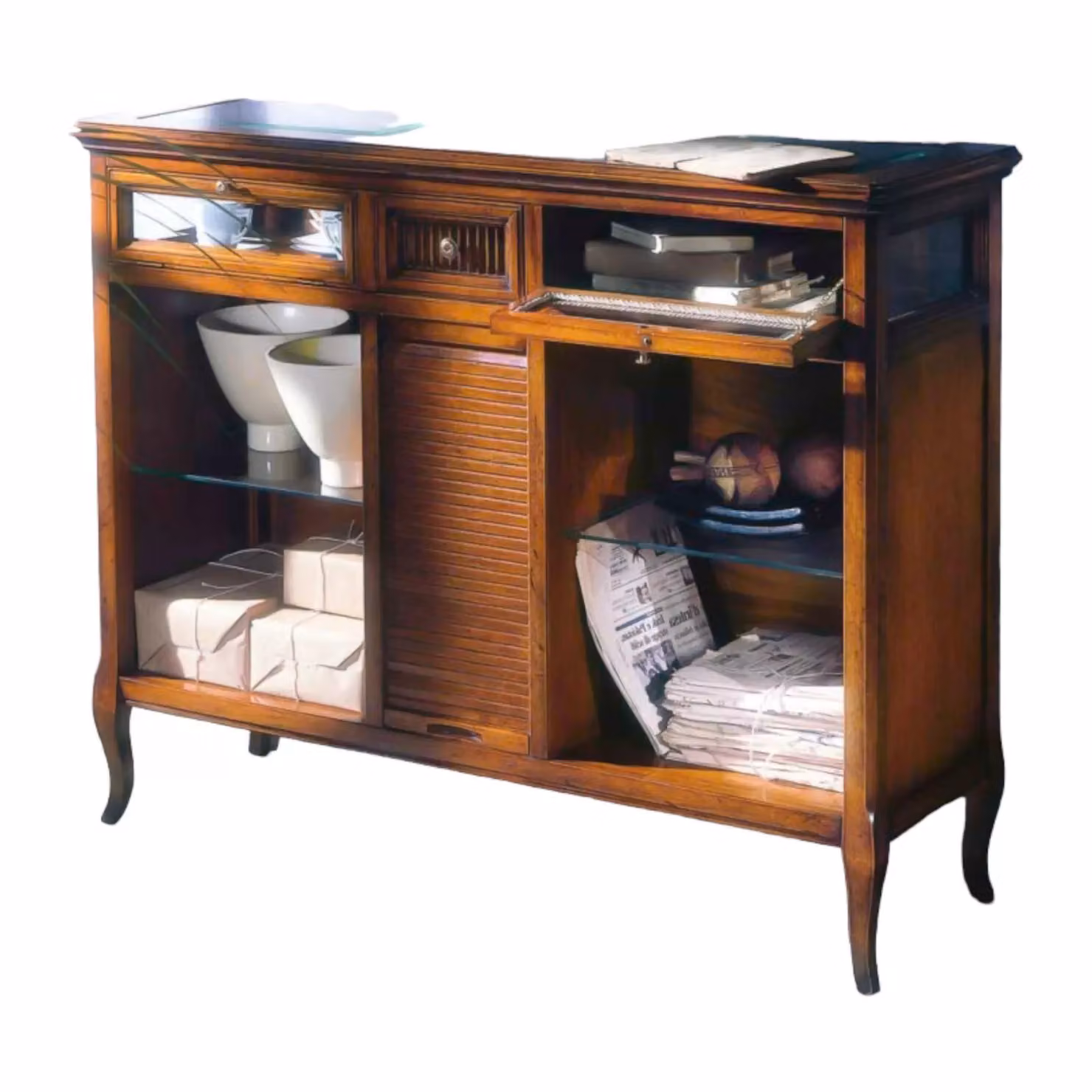 Madia libreria in legno con ante a ribalta finitura bassano marrone Mobili 2G L/P/H: 120 x 38 x 95 cm – 1