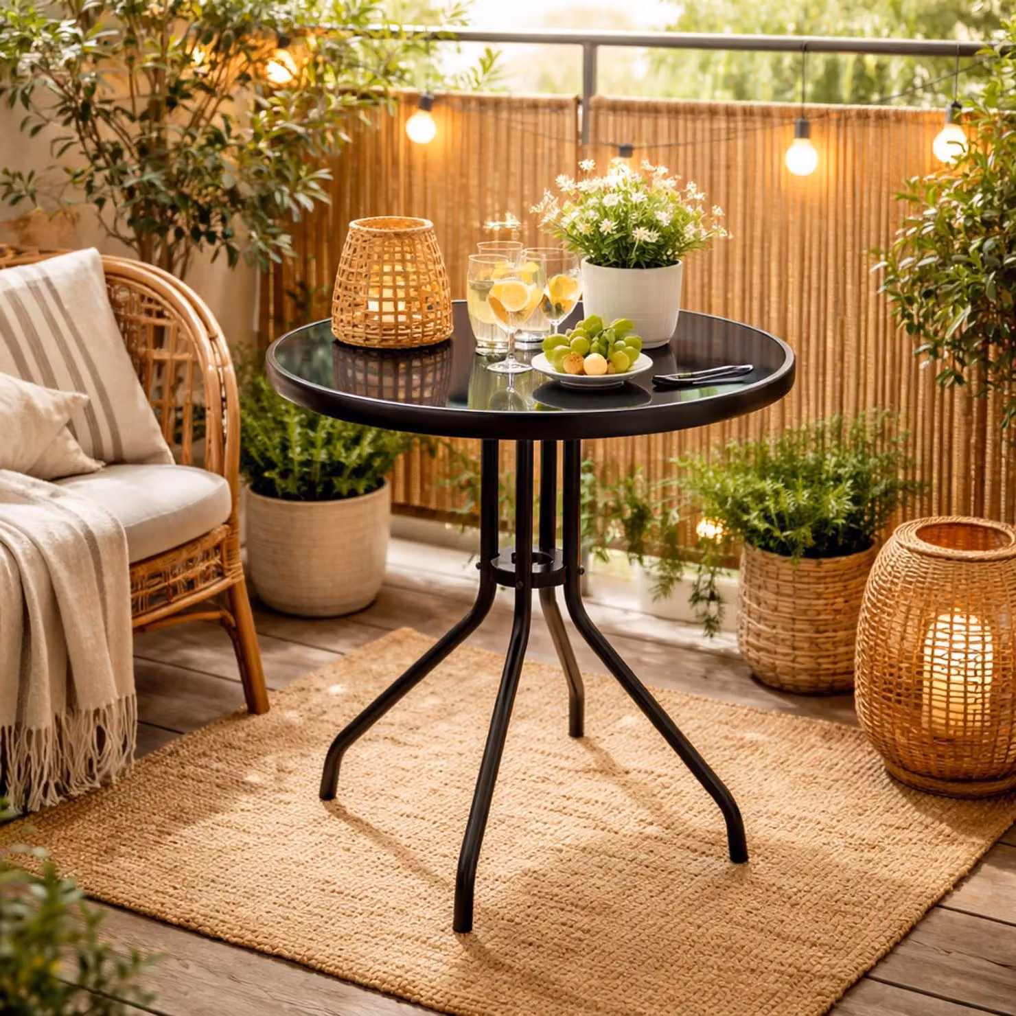 Tavolo da giardino Tavolo da bistrot rotondo Ø60xH70 cm vetro/metallo nero Tavolo da balcone