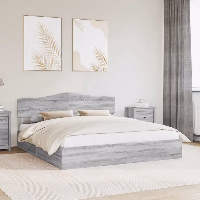 Letto con contenitore e cassetto vidaXL in legno ingegnerizzato Grigio Sonoma, L: 180 cm, P: 200 cm, H: 90 cm