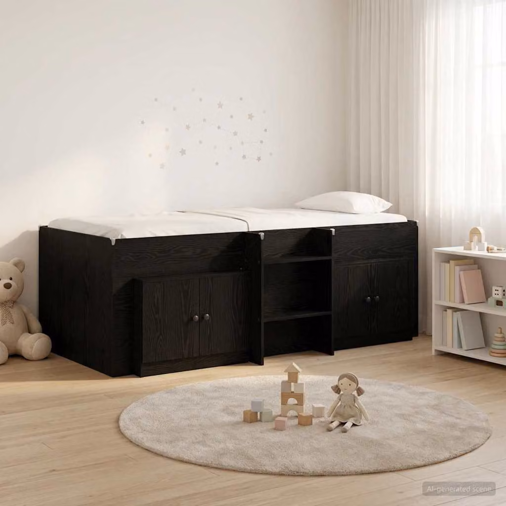 Set di 3 pezzi Letto a Soppalco vidaXL in Legno Ingegnerizzato Nero, L/P/H: 203 x 119,5 x 68,5 cm per Materasso 100x200 cm