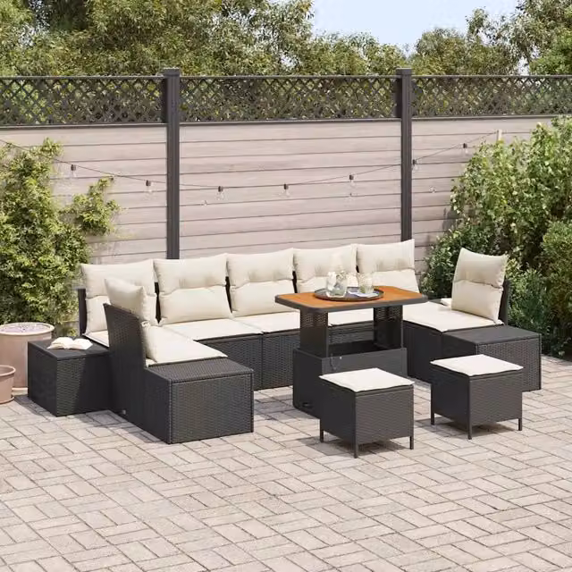Set Divano da Giardino 10 pz 9-Numero di posti Nero Poly Rattan 3364720