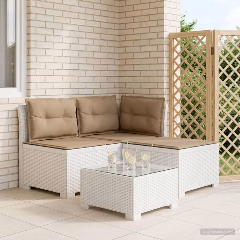 vidaXL Divano da giardino moderno a L con cuscini beige e bianco, resistente ai raggi UV e alle intemperie
