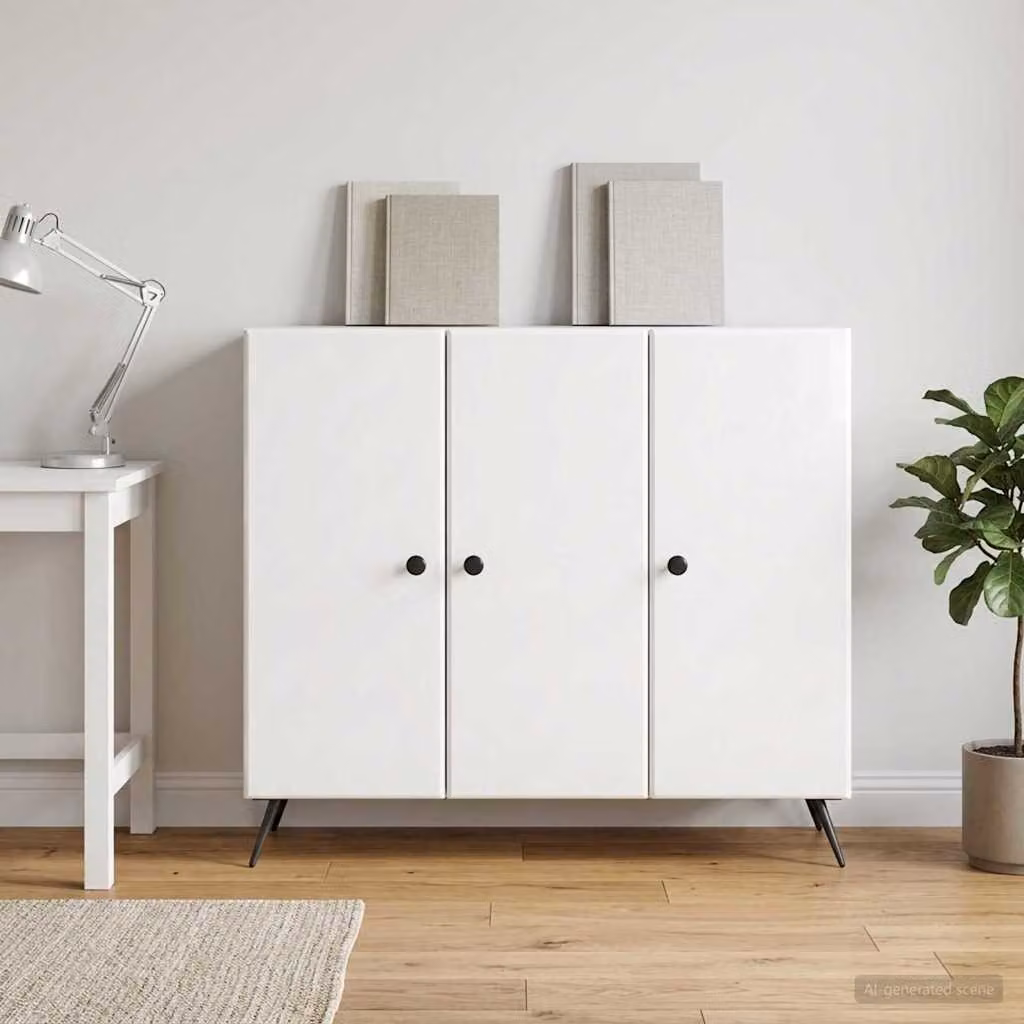Credenza moderna vidaXL in legno MDF bianco lucido L 89 x P 34,5 x H 80 cm