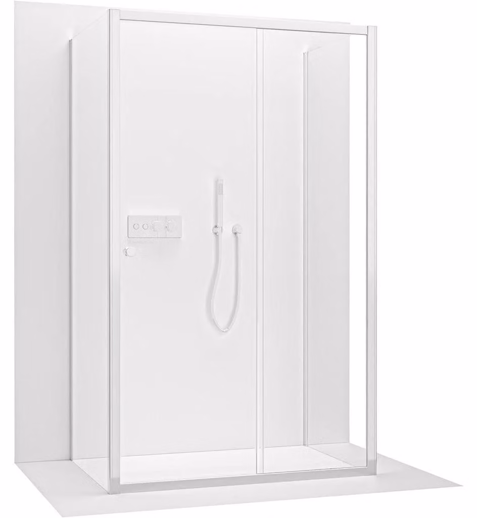 CERANO - Box doccia a tre pareti Varone POINT U L/P - 6 mm - cromato, vetro trasparente - 160x90x195 cm - scorrevole