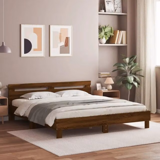 Giroletto con Testiera e LED-Struttura Letto con testiera Rovere Marrone 180x200 cm