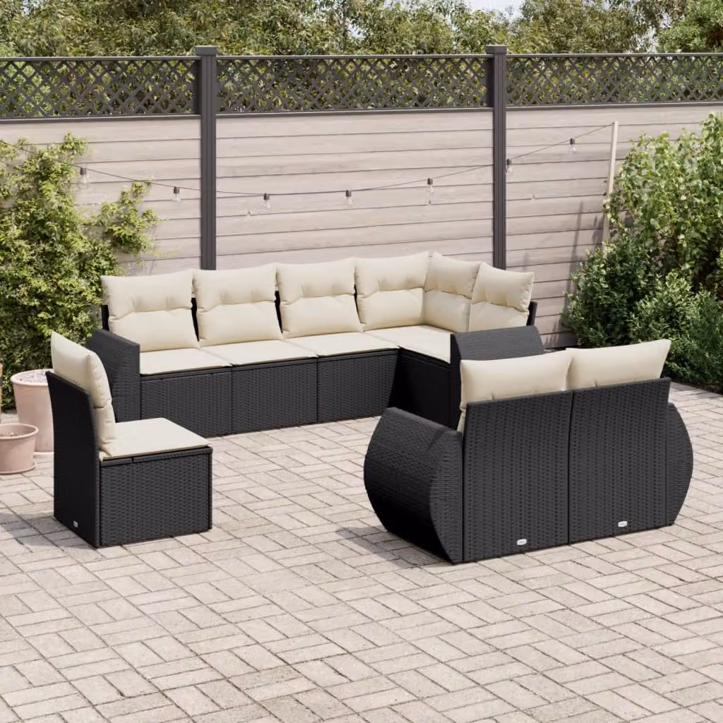 vidaXL Set Divani da Giardino a L con Cuscini 8 pz in Polyrattan Nero e Bianco – 1