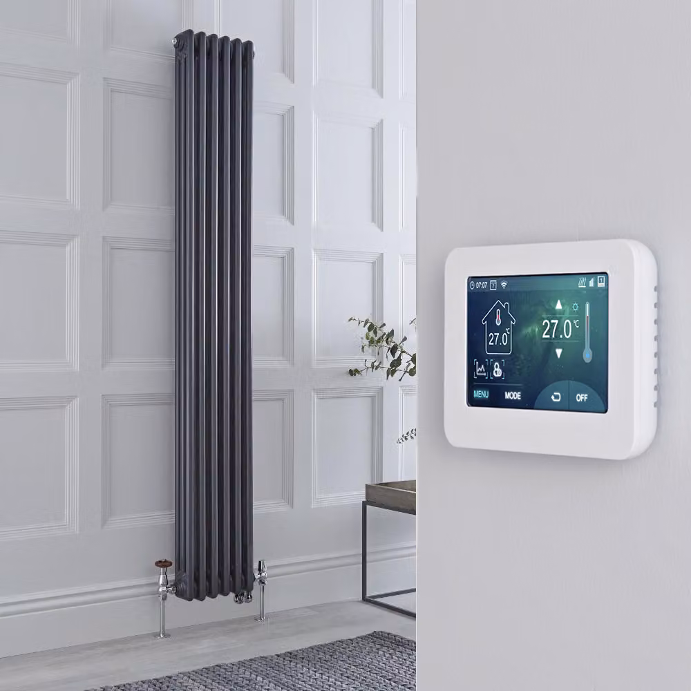 Radiatore Misto Verticale Regent in Acciaio Antracite con Termostato WiFi, Display Touchscreen e Controllo App, H: 180 cm, L: 29 cm