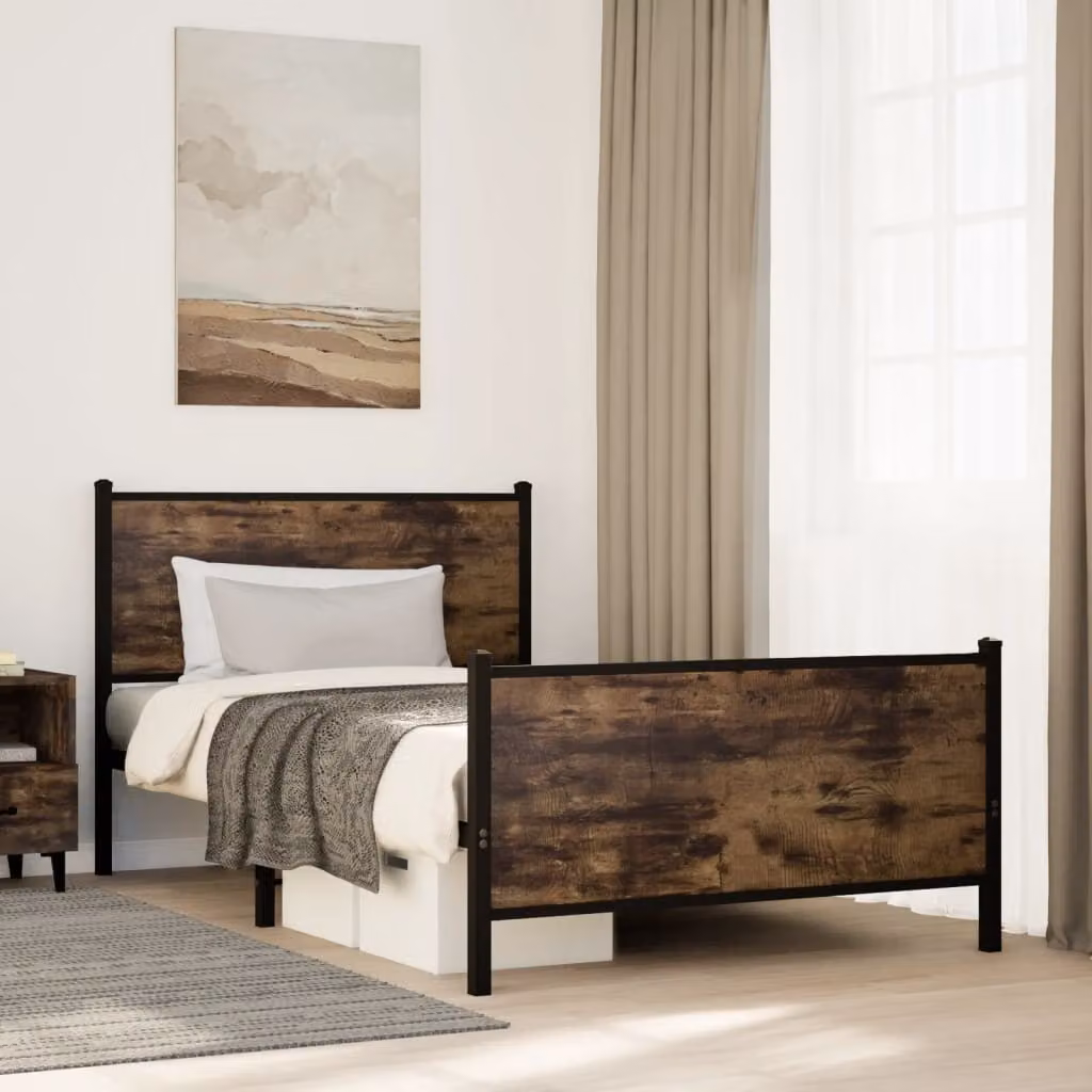vidaXL Giroletto in Metallo con Doghe Fisse Marrone L/P/H: 200 x 100 x 91,5 cm