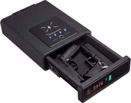 VEVOR Cassaforte per Armi con Impronta Digitale Password Chiave Cassetto ad Accesso Rapido a 3 Metodi, Cassaforte per Pistole con Schermo per 2 Pistole e Caricatori, Ricarica Wireless, Nero