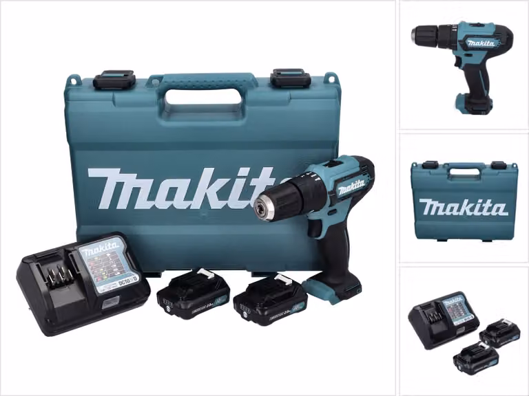 Trapano a percussione a batteria Makita HP 333 DWAE 12 V 30 Nm + 2x batteria ricaricabile 2,0 Ah + caricabatterie + custodia