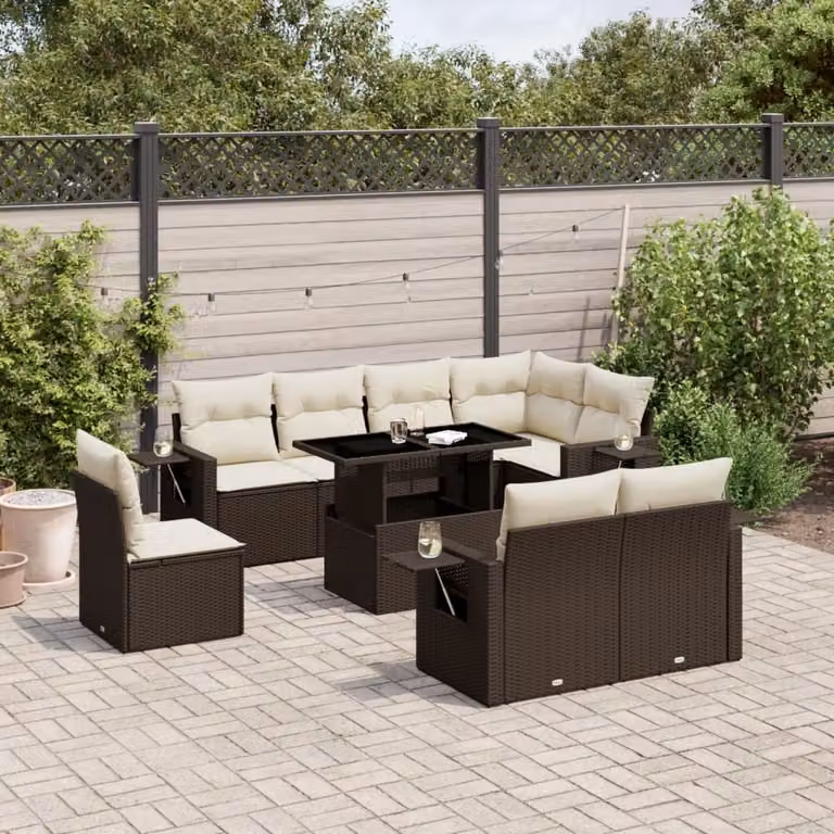 Maison Exclusive - Set Divani da Giardino 9pz con Cuscini Marrone in Polyrattan