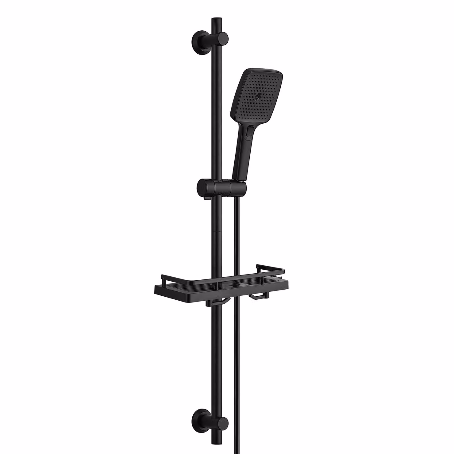 JOHO Asta doccia in acciaio inossidabile da 100 cm con ripiano, set con doccetta, set doccia regolabile adatto ai fori già presenti, nero