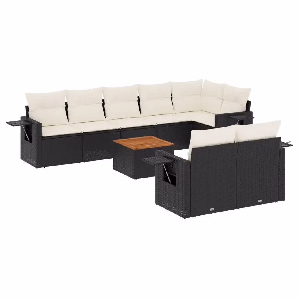 Set di divani da giardino vidaXL 9 pz in polyrattan nero con cuscini e tavolino da esterno a forma di L – 2