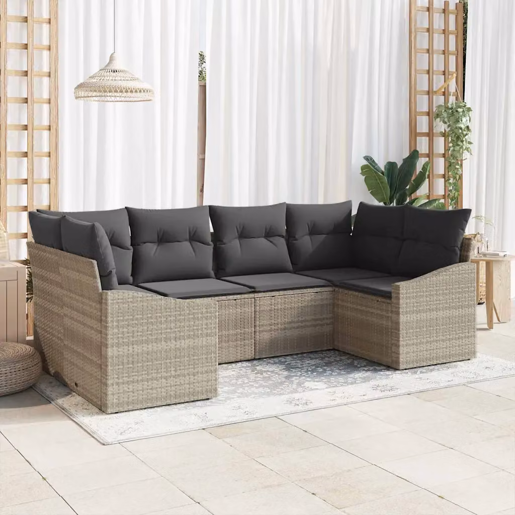 Set di divani da giardino vidaXL in rattan grigio con cuscini e tavolino da esterno – 1
