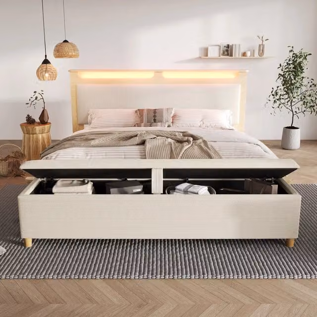 letto in legno corduroy beige 140 x 200 cm