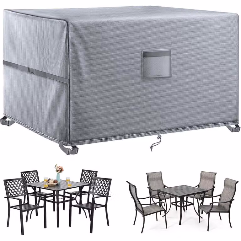 Kovshuiwe, coperture per mobili da giardino, 200x200x90 cm, impermeabile, resistente al vento, tessuto Oxford 420D, ideale per mobili da esterno, colore grigio