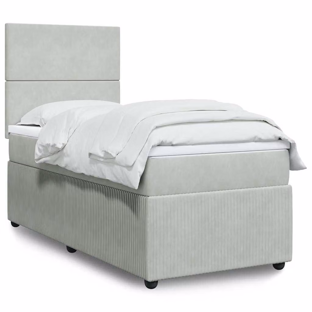vidaXL Giroletto a Molle con Materasso Ibrido in Velluto Grigio Chiaro L/P/H: 200 x 80 x 150,5 cm