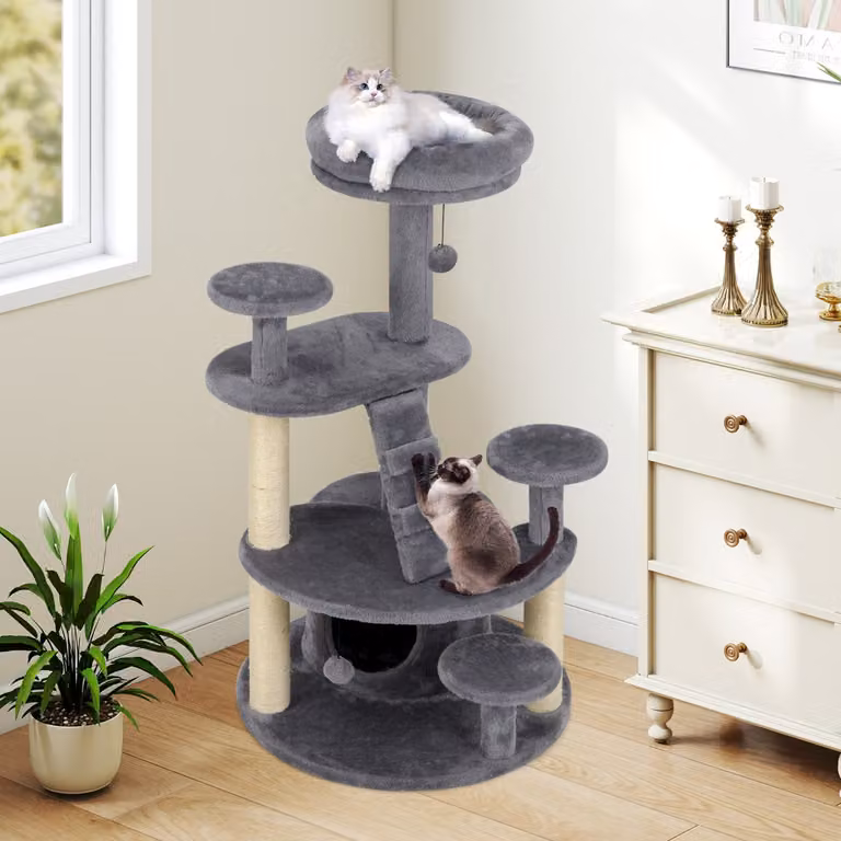 Albero per gatti adulti Costway con condominio e piattaforma imbottita, centro attività per animali domestici in tessuto grigio