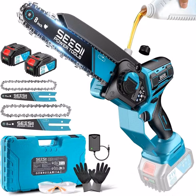 Accu sega a catena da 6 e 8 pollici, motore brushless, 1000 W, con 2 batterie da 4000 mAh