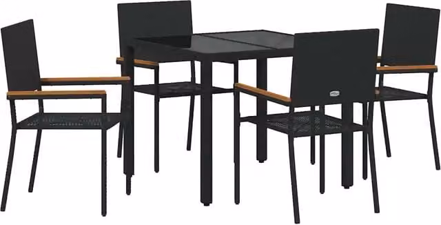 Set da Pranzo per Giardino 5 pz | Set Salotto da Giardino Nero polyrattan