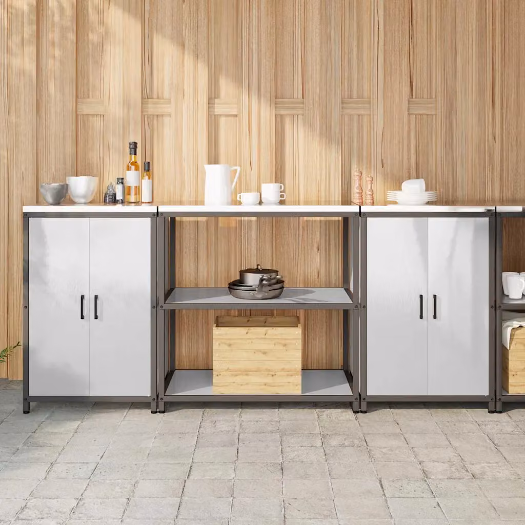 vidaXL Mobile Unit per Cucina in Stile Industrial con Ante a Battente, Argento – 1