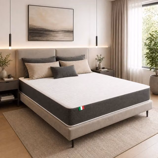 Materasso Memory Foam H25 190x190 King Size - 7 Zone, Semirigido, Doppio Comfort, Traspirante, Made in Italy - Essential