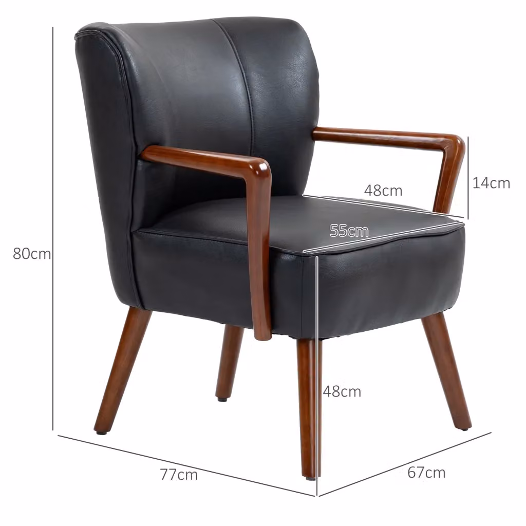 Poltrona moderna WISHDOR imbottita in similpelle nera con braccioli e gambe in legno di caucciù – 2