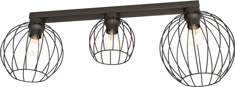 Lampada da soffitto in stile industriale con 3 paralumi in filo metallico e cornice nera NEST 3xE27 15W Emibig