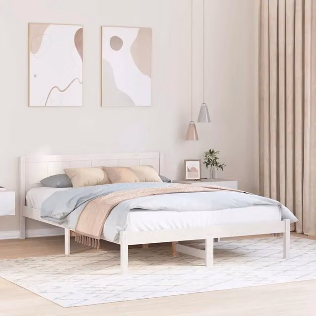 Struttura del letto Bianco 150 x 200 cm Legno massello di pino 872186