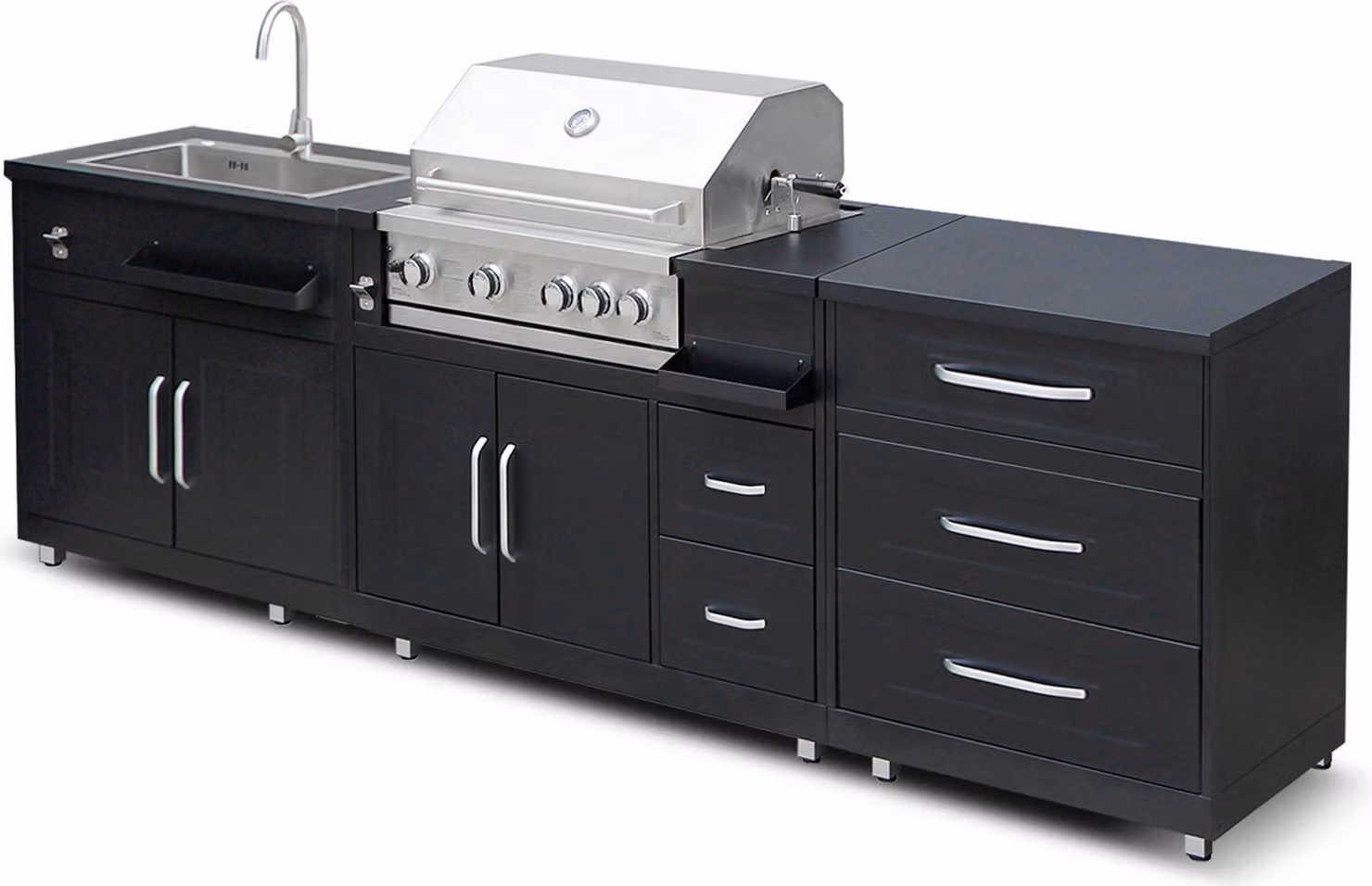 Cucina da esterno in acciaio a 3 pezzi con barbecue - Oviala Memphis