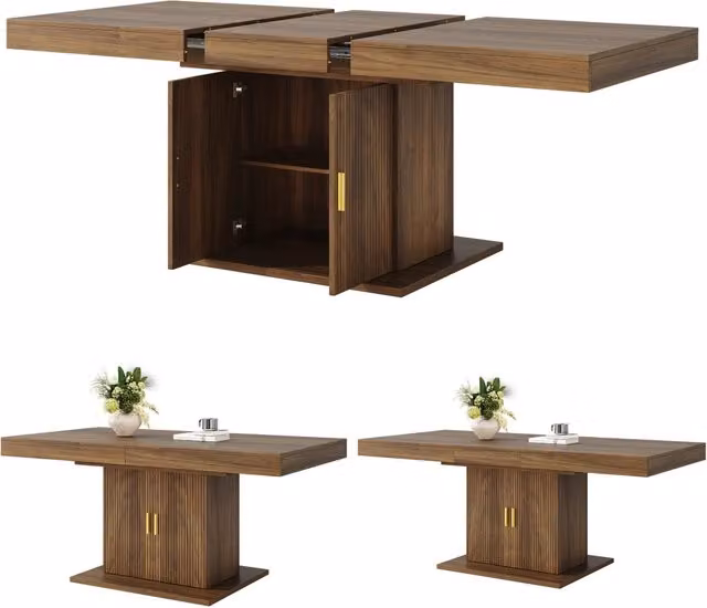 Tavolo da pranzo allungabile in MDF e metallo; 120-160 x 80 x 76 cm; color rovere