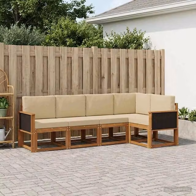 Set di divani da esterno 5 pz Naturale e Beige Poliestere 3385204
