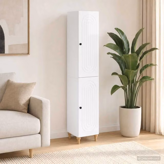 Set di 2 armadi moderni vidaXL in legno MDF bianco lucido con illuminazione integrata e montaggio a parete – 1