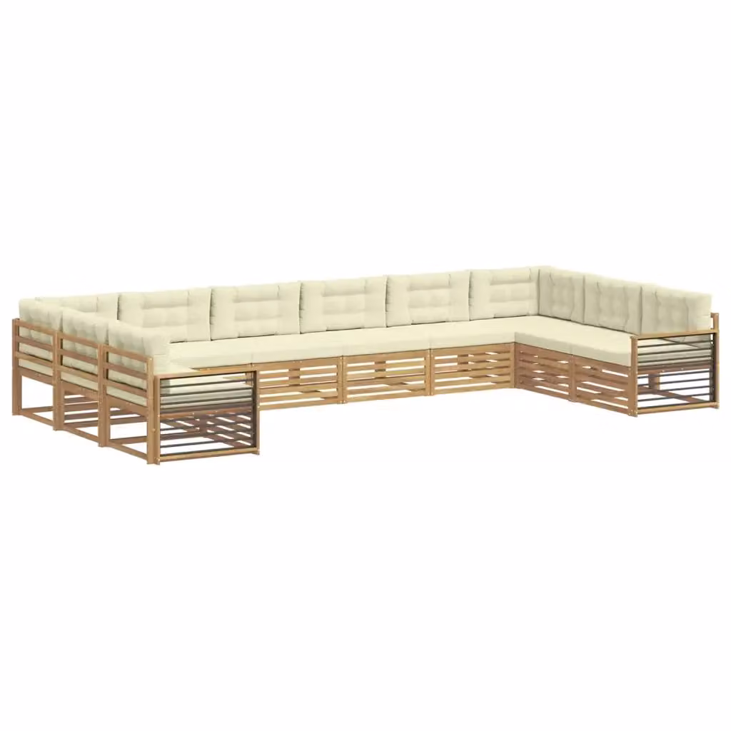 Set di divani da giardino a forma di L vidaXL in legno di acacia color beige con cuscini inclusi – 2