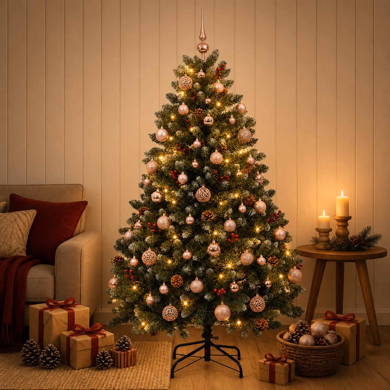 vidaXL Albero di Natale artificiale verde con palline 150 cm 150 LED