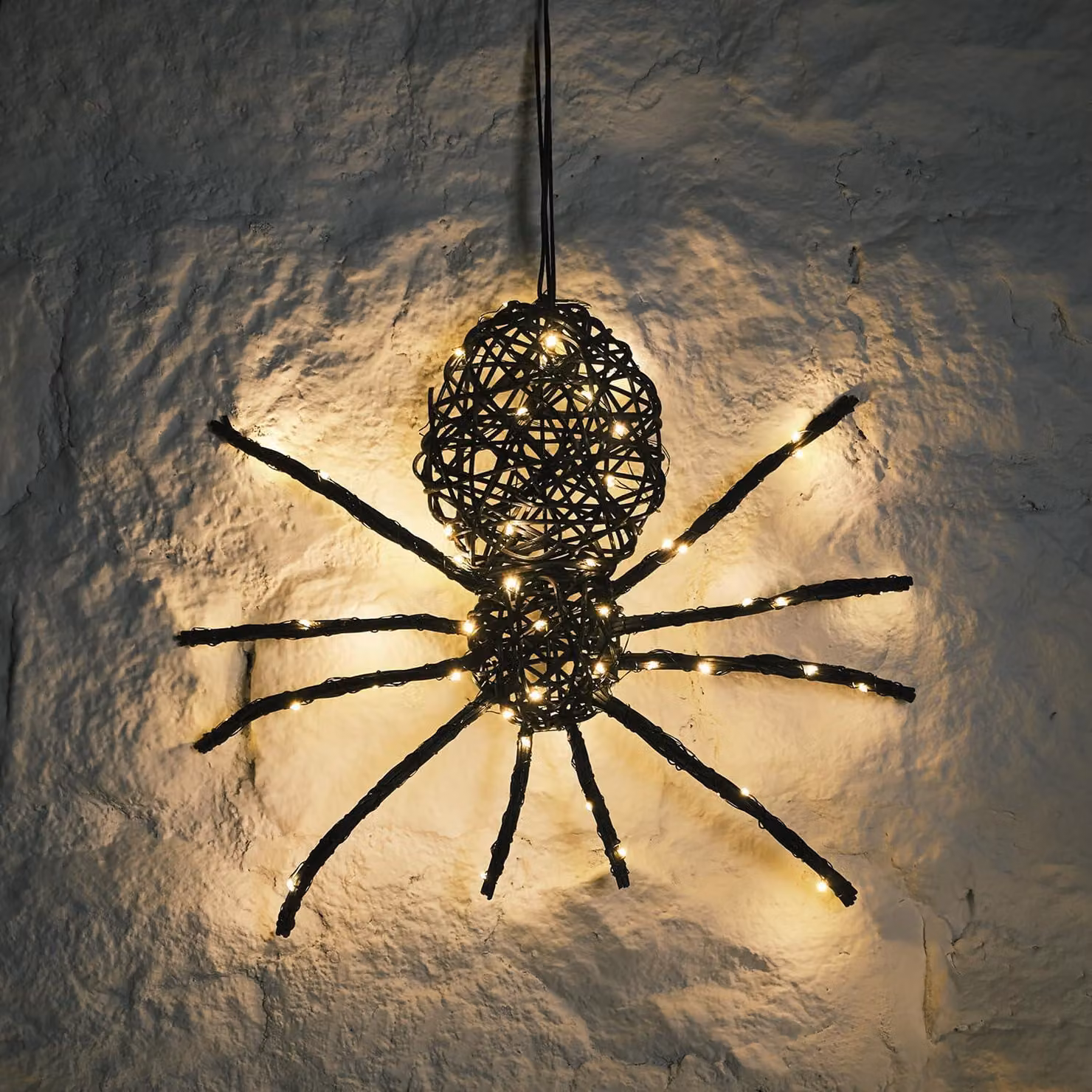 Lampada a sospensione a forma di ragnatela con 50 LED bianco caldo, timer integrato, dimensioni 34x36x6 cm