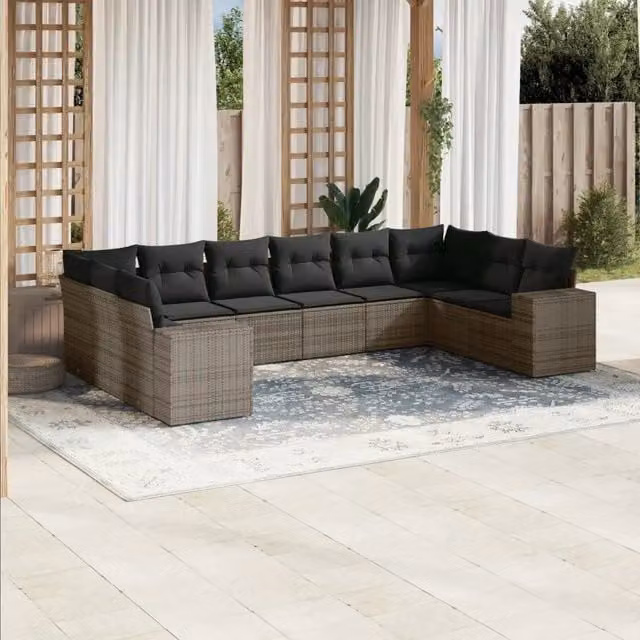 Set Divano da Giardino 10 pz con Cuscini Grigio in Polyrattan 3223069