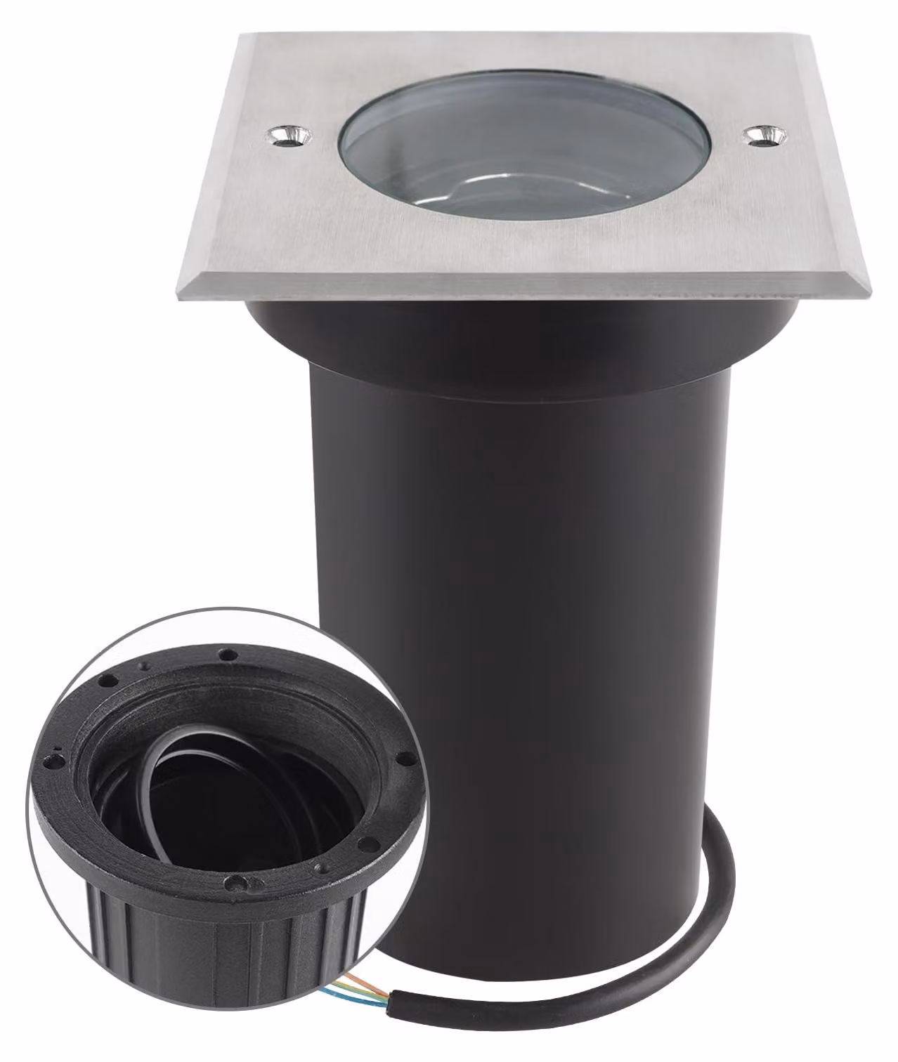 Faretti da incasso per esterni, orientabili, attacco GU10, grado di protezione IP67, impermeabili, forma quadrata, dimensioni 11x12 cm