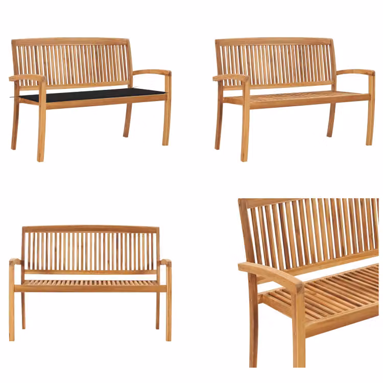 vidaXL Panca da giardino impilabile con cuscino 128,5 cm in teak massiccio - Panca - Panche - Panche da giardino - Panchine da giardino
