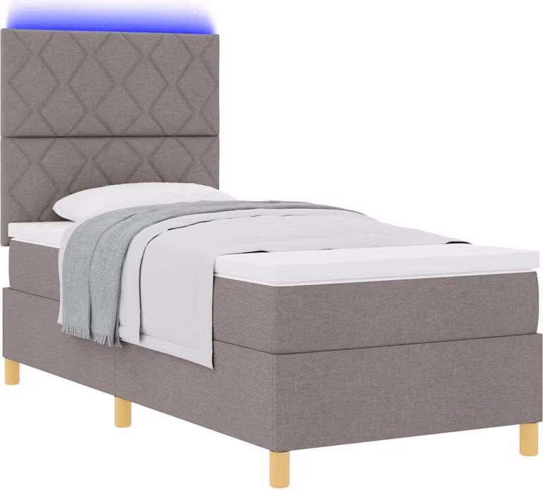 Letto a molle con materasso e testata Taupe 90 x 190 cm in tessuto