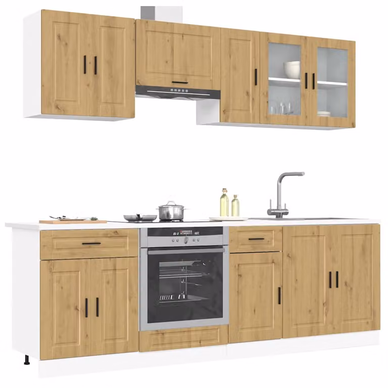 Set di mobili da cucina moderno vidaXL Kalmar composto da 8 pezzi in colore marrone con ante in vetro e ripiani interni