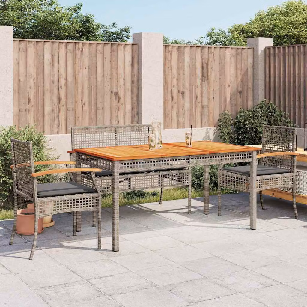 Set da pranzo da giardino vidaXL in polyrattan e legno di acacia con cuscini grigio – 1