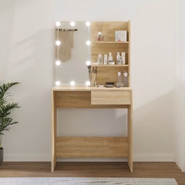 Toeletta con LED vidaXL in Legno Multistrato Marrone, L/P/H: 74,5 x 40 x 141 cm – 1