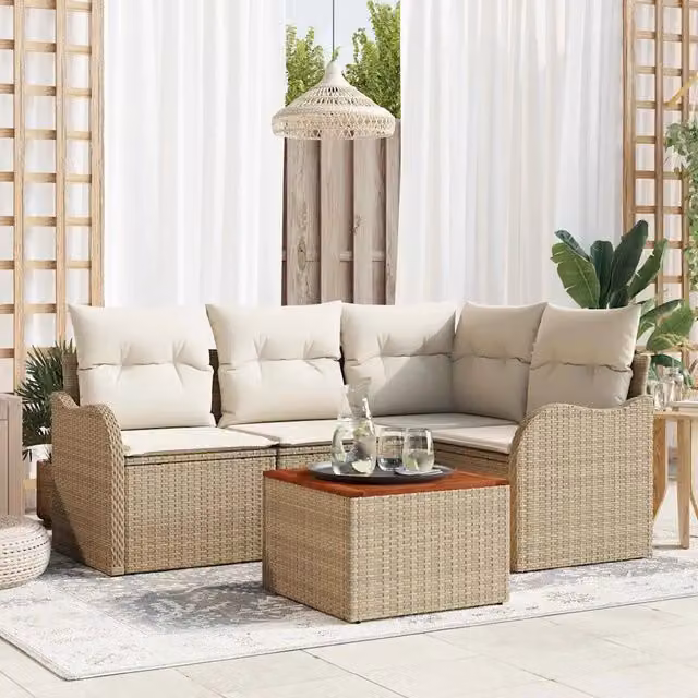 Set Divano da Giardino 5 pz Beige e Crema polyrattan 3356118