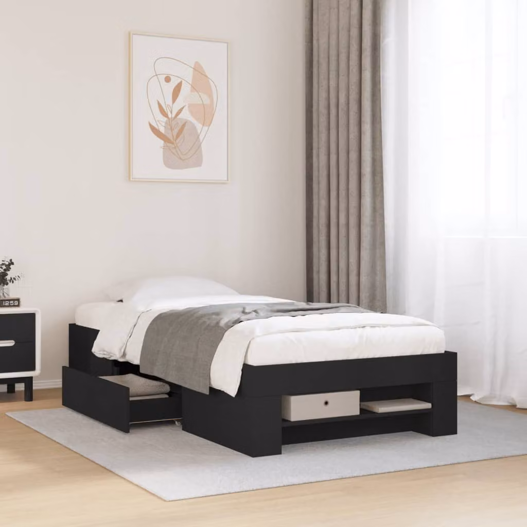 vidaXL Giroletto Nero in Legno Multistrato con Doghe Rigide L: 78 cm, P: 193 cm, H: 33 cm – 1