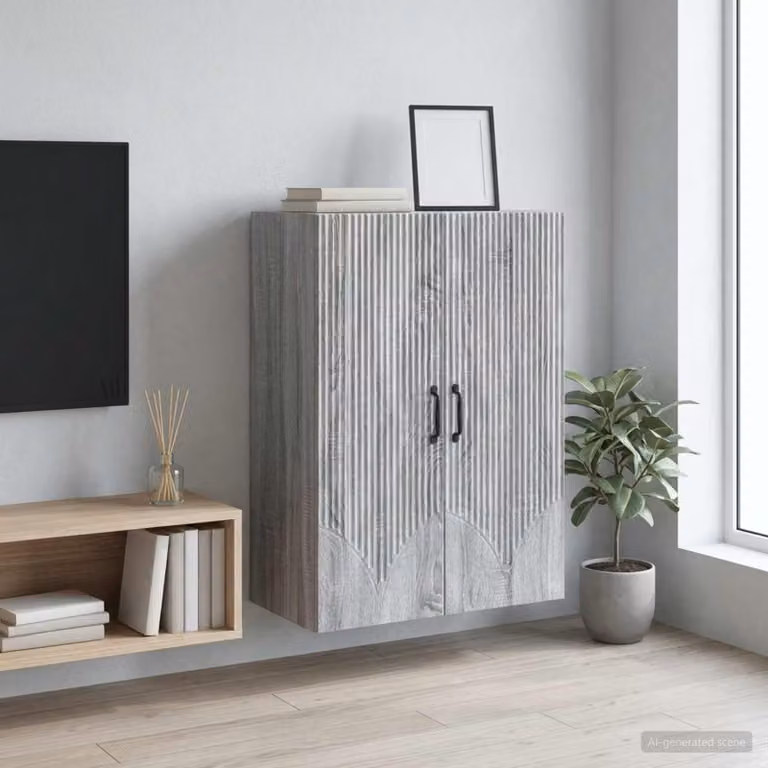 vidaXL Mobiletto a muro grigio in legno ingegnerizzato con ante a battente e ripiani interni L: 66 cm, P: 34,5 cm, H: 90 cm