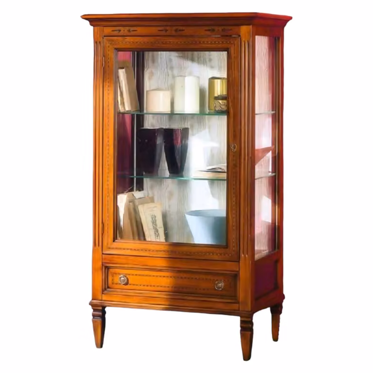 Vetrina classica in legno con porta in vetro e cassetto Mobili 2G finitura bassano L: 75 cm, P: 43 cm, H: 135 cm