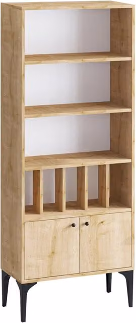 Libreria in legno Pollux moderna in rovere color beige e marrone L/P/H: 60 x 30 x 175 cm – 1